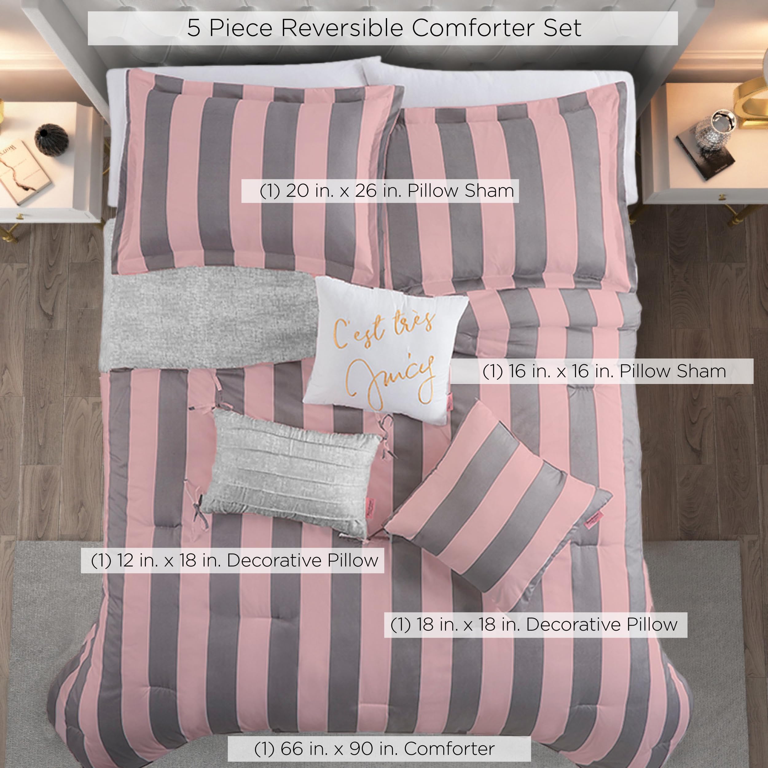 Amazon.com: Juicy Couture Cabana Stripe Reversible Bedding Set